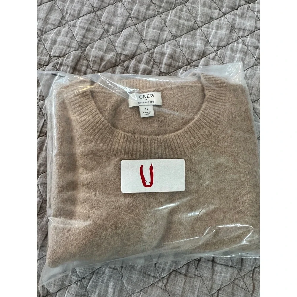 J.Crew Extra-Soft Crewneck Sweater‎ Tan Camel Heather Wool Blend Small S